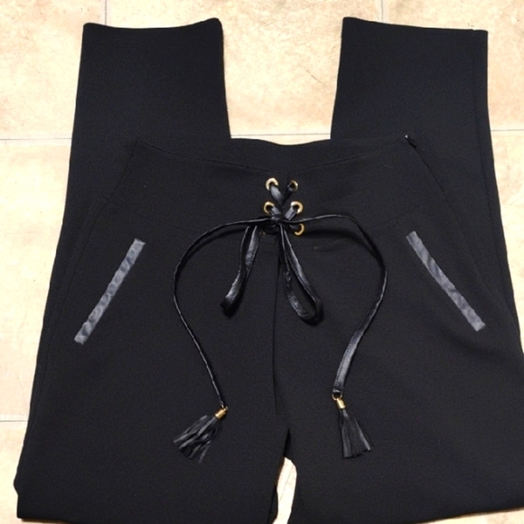 Vintage Morgan de Toi Black Lace-Up Stretch Pants From France - Picture 1 of 12